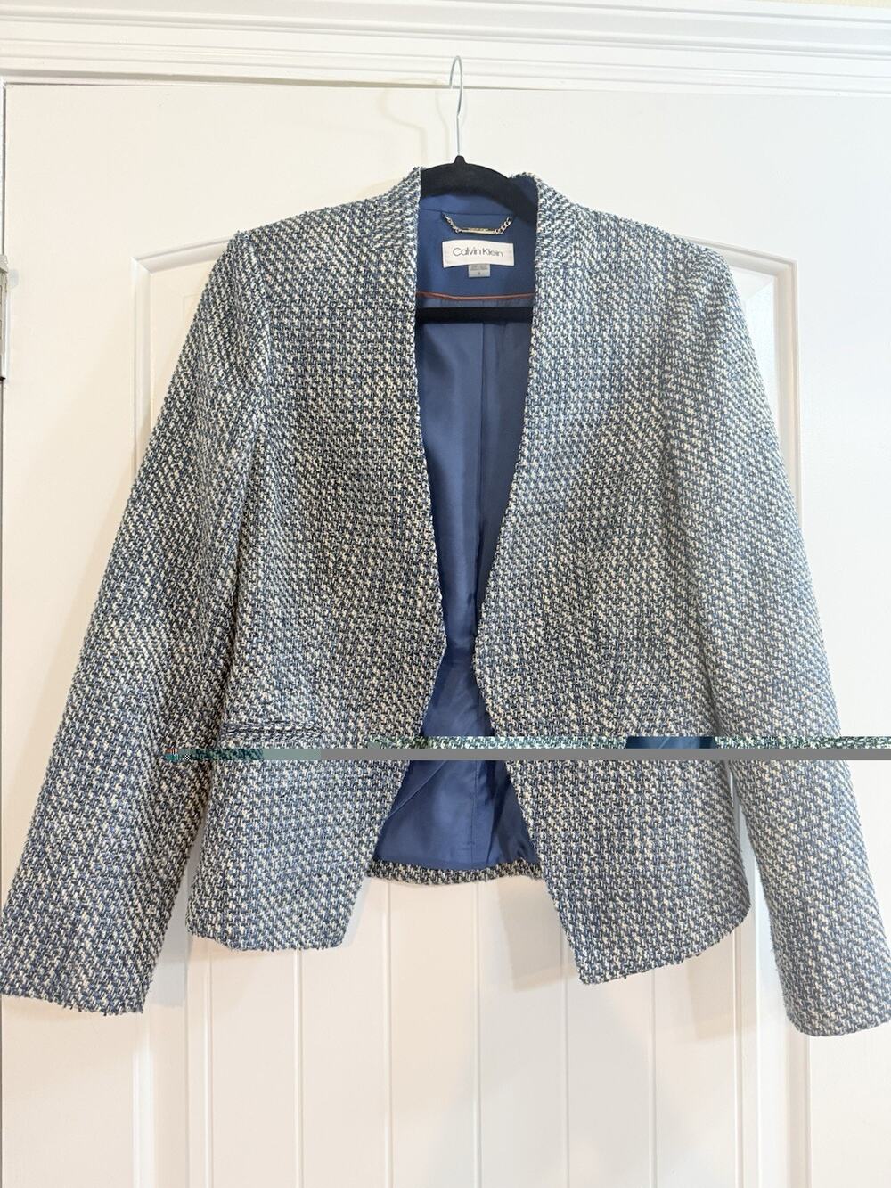Calvin Klein Blue/White Open Front Blazer Jacket Lined Size 6